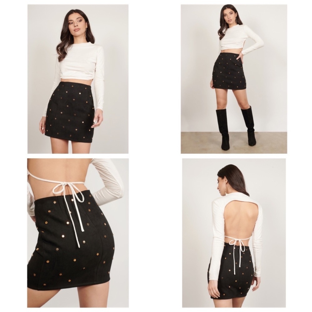 TOBI Gone Bad Suede Studded Moto Skirt in Black Size Small